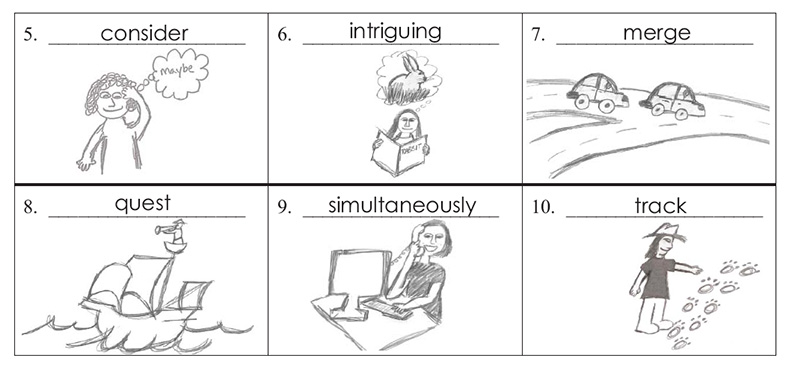 Sketching vocabulary pictures is one of Take Aim's word-learning strategies