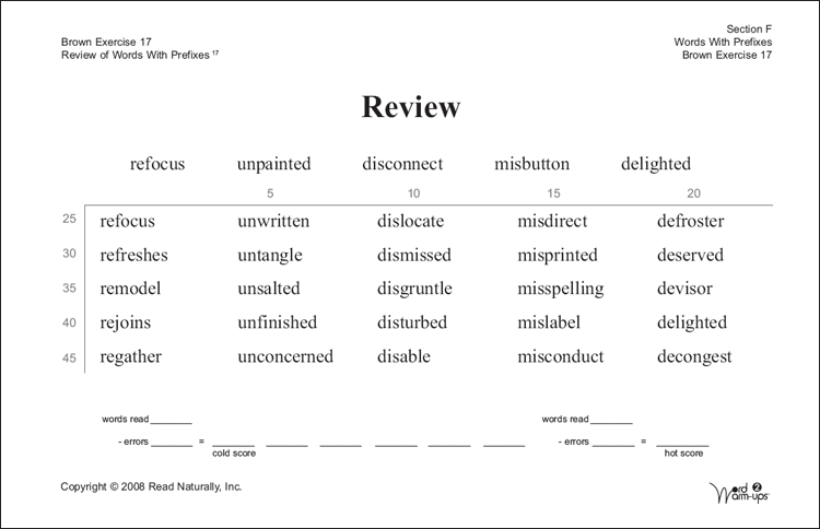 Knowledgebase :: Word Warm-ups 2 example: Brown exercise 17