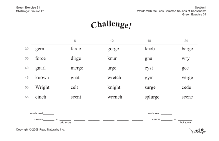 Knowledgebase :: Word Warm-ups 1 example: Green exercise 31